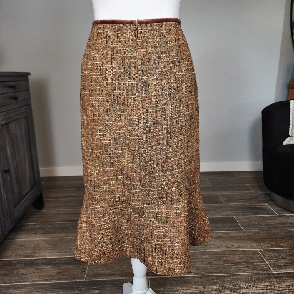 Le Suit 2pc Tweed Skirt Suit Set Women 14 Brown Rust Velvet Business Office Work - Picture 8 of 16